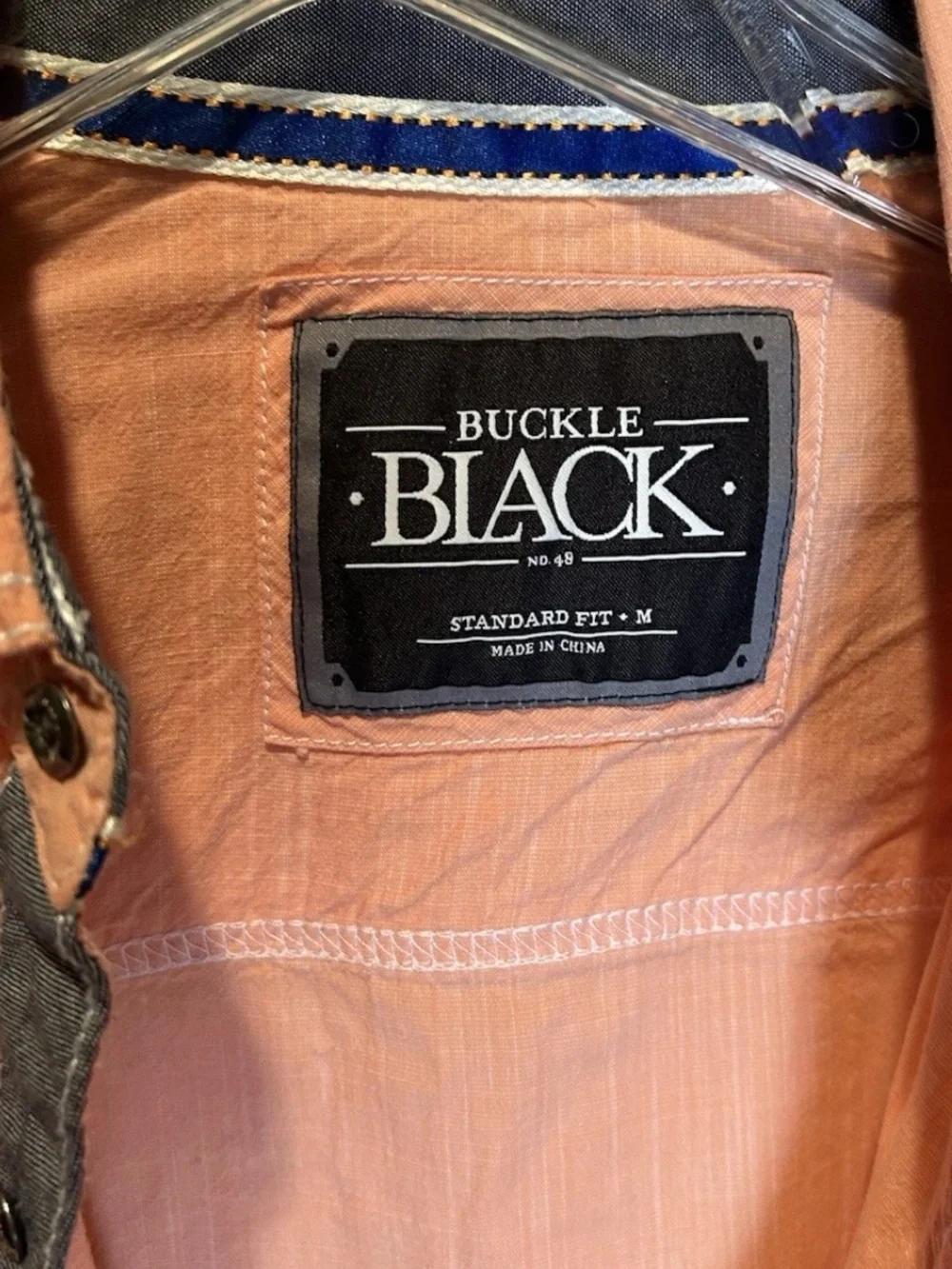Buckle Black Men's Western Pearl Snap Shirt Coral Peach Thick Stitch Standard Fi
